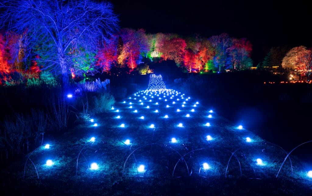 ISSUED ON BEHALF OF THE RHS - FREE EDITORIAL USAGE......The Glow illuminations trail at RHS Garden Harlow Carr in Harrogate, North Yorkshire,.