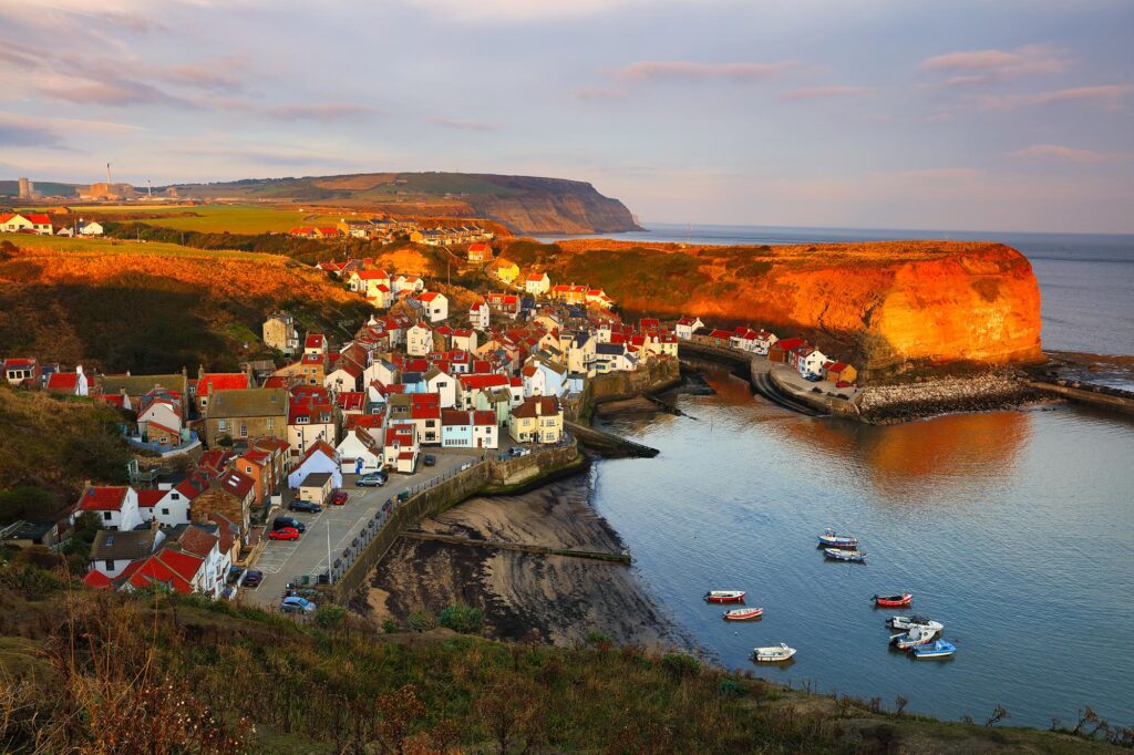 Cliff Top view of Staithes, North Yorkshire National Park, Engla