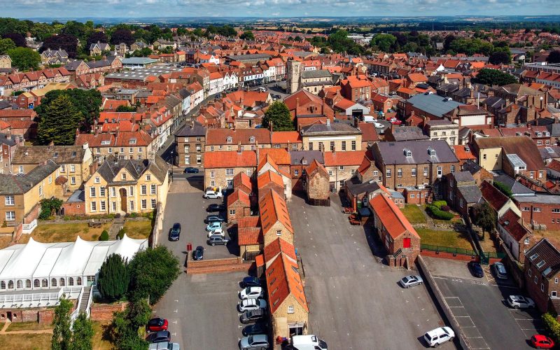 Aerial view of the market town of Malton in North Yorkshire in t