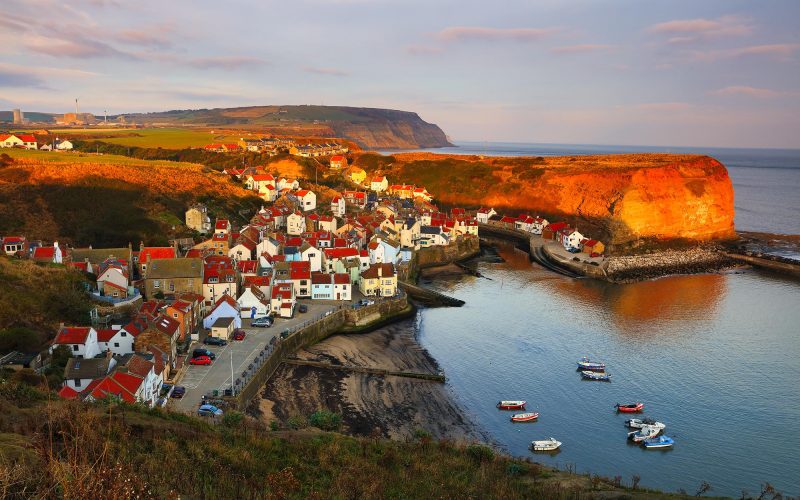 Cliff Top view of Staithes, North Yorkshire National Park, Engla